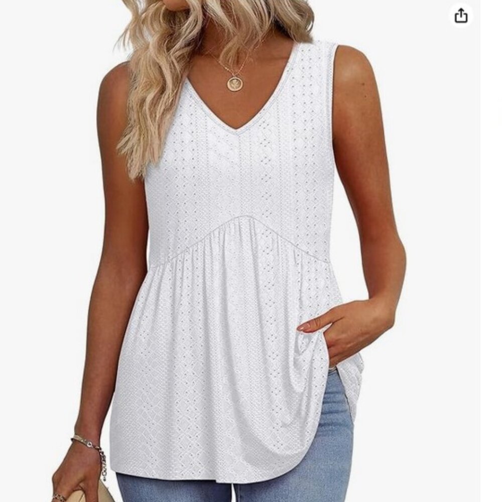 Eyelet Peplum Empire Babydoll Shirt NWT